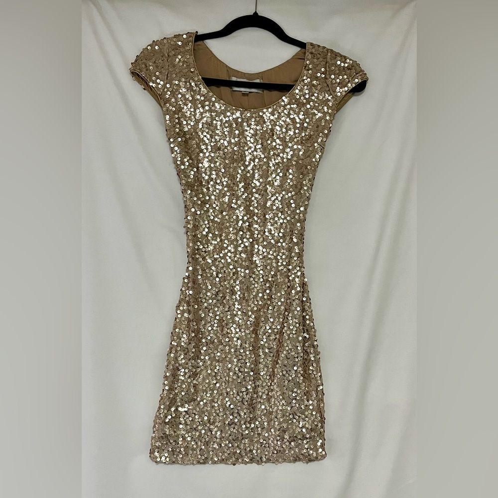 Dress the Population Shimmering Gold Sequin Mini Dress Women’s size XS - Picture 2 of 9